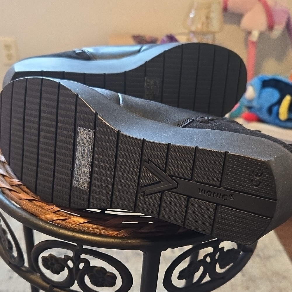 Vionic Black Leather & Suede Wedge Ankle Booties - Picture 6 of 7